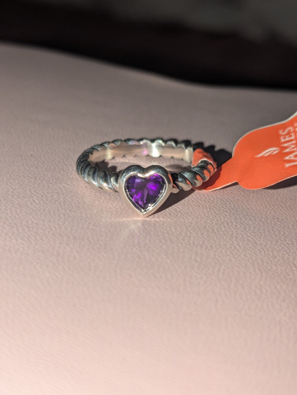 James Avery Gemstone Heart Twisted Wire Ring Sterling Silver Amethyst Size 6